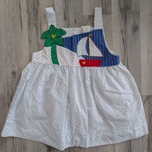 Vintage Mayfair Sailboat Applique Toddler Dress, 4T (V6)